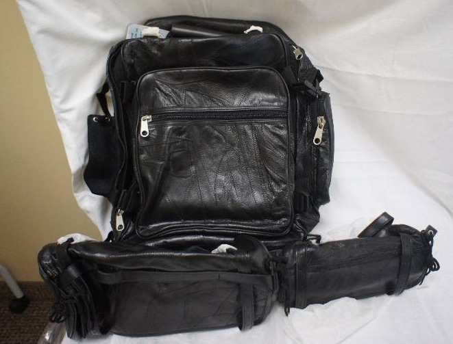 lot 19 image: Diamond Plate Buffalo Leather 3pc. Motorcyle Bag Set
