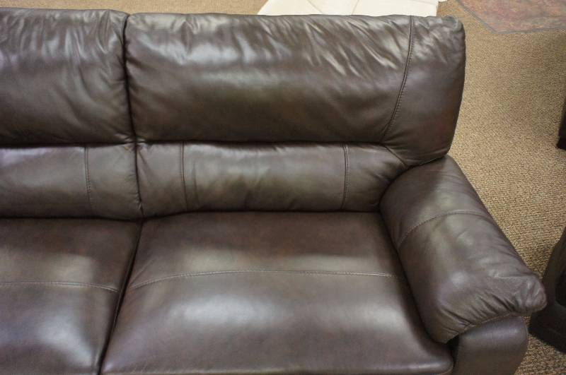 lot 16 image: Elegant Top Grain Leather Sofa - Dark Brown