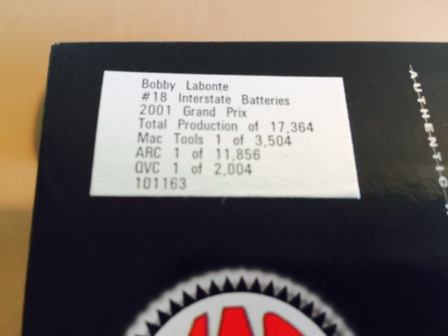 lot 42 image: BOBBY LABONTE #18 2001 GRAN PRIX INTERSTATE BATTERIES