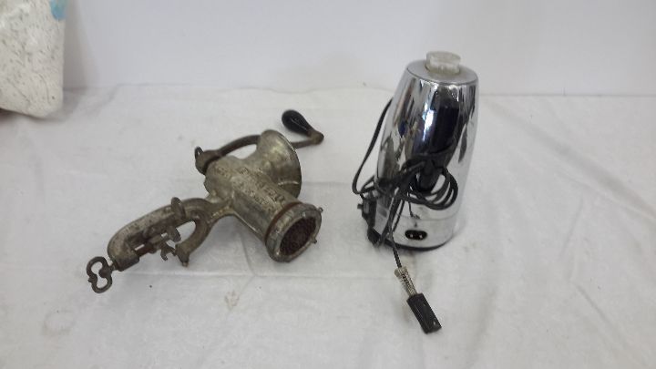 lot 151 image: Hand grinder, sunbeam water heater