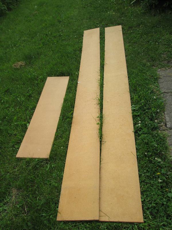 lot 156 image: 3 particle board shelves, 2 are 121...