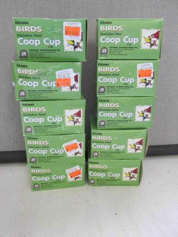 lot 159 image: 10 stainless steel bird coop cups...