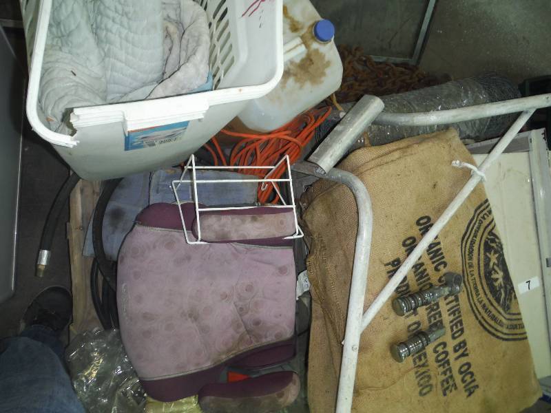 Pallet with working Air conditioner, fence spray for horses, ladder kickout, and Misc.