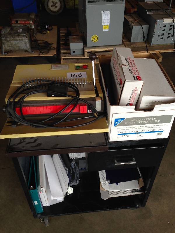 office work station with plastic binder and accessories