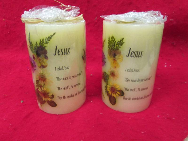 Qty 2 Candle that says Jesus I aske...