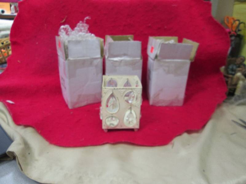 Qty 4 metal with gems hanging candl...