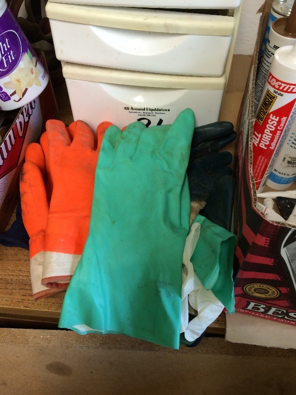 lot 22 image: Nice Lot of Assorted caulking, Adhesive caulk, Flashing cement, rubber gloves - all new tubes