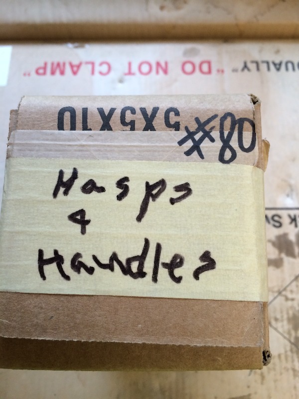 lot 80 image: Box Lot of Brackets, Hasps and handles