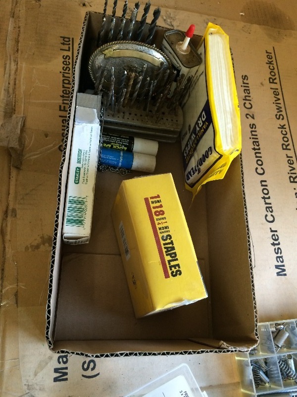 lot 133 image: Misc Box Lot Hardware, drill bits, o-rings, spring kits