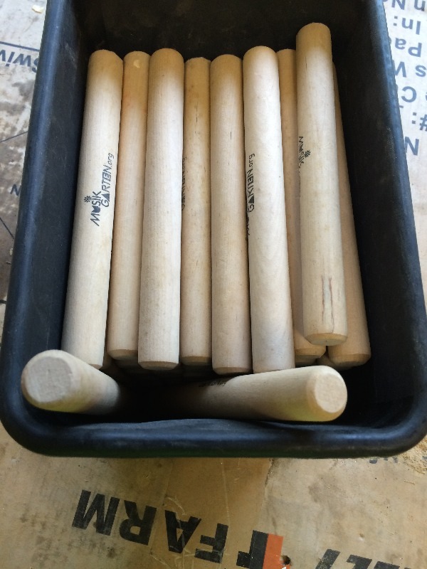 lot 167 image: Round wood posts  pigs  rollers  your choice for use  Lot of approx. 55   Measures 34 x 7 long