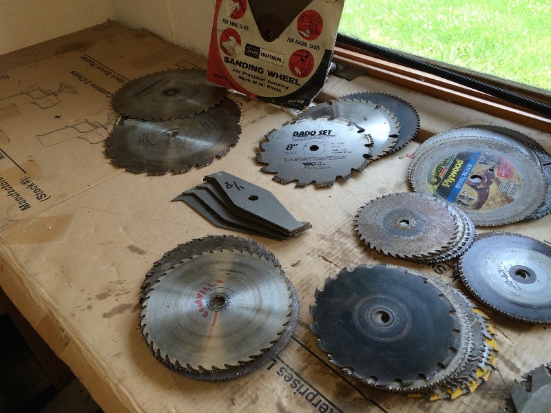 lot 217 image: Large Lot of Assorted Saw blades and sizes. It appears some are new and many have been resharpened