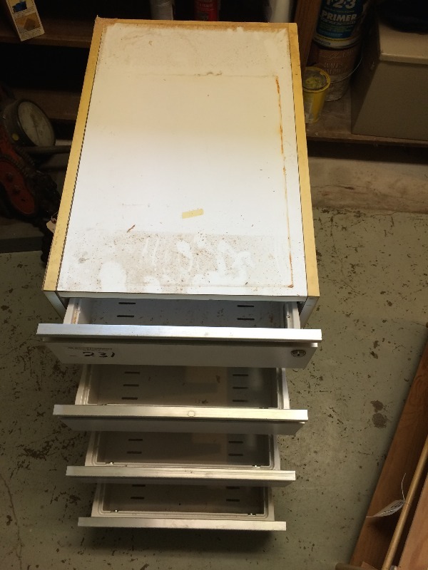 lot 231 image: 4 drawer parts cabinet - 26 d x 24 h x 16 12 w  on rollers