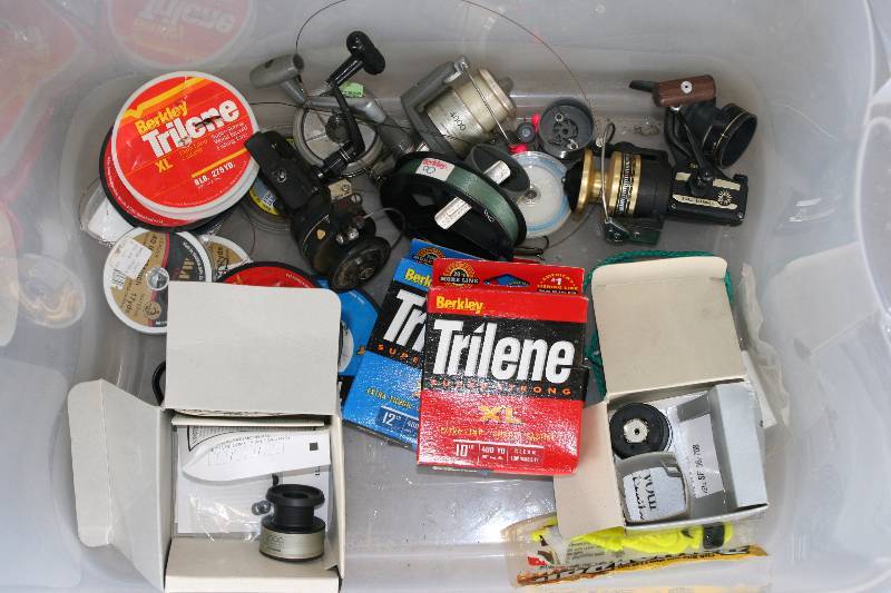 lot 234 image: Box Lot of Fishing Equipment Including Fishing Reels Fishing Line And More.