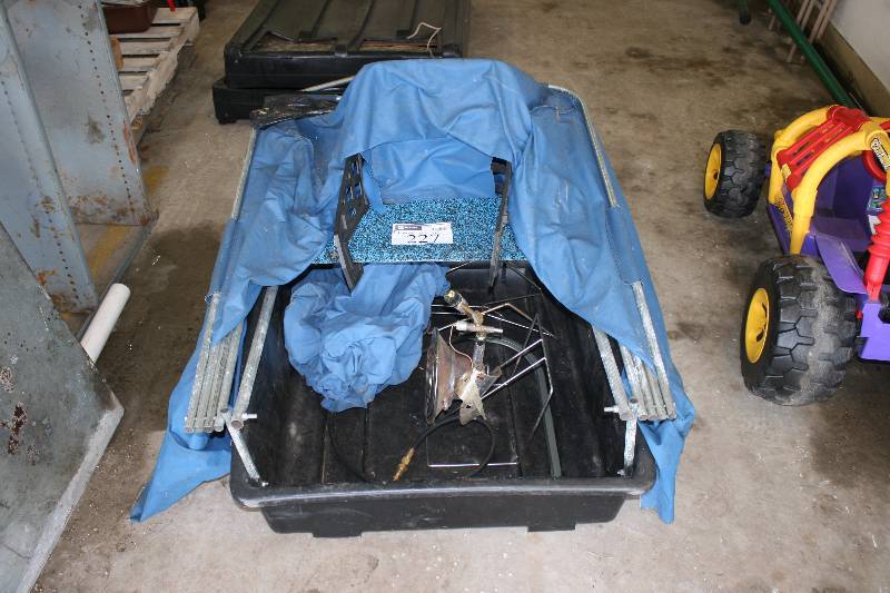 lot 227 image: Lot of 92) Including 1 person Ice House, Fish Trap Winter Fishing Systems w Tarp wWindow Sunflower Heater.