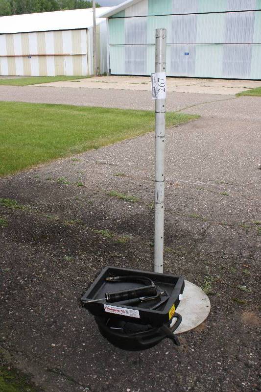 lot 267 image: Lot of (4) Including Oil Pans (2) Grease Gun Miscellaneous Metal Stand.