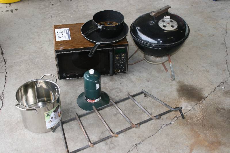 lot 276 image: Cooking Lot Including Microwave Mini Grill wLid & Tri-Pod Grill Grate And More.