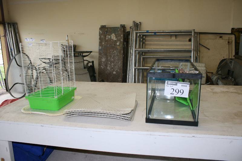 lot 299 image: Pet Lot Including Small Animal Cage X-Mat Pet Training Mats And More.