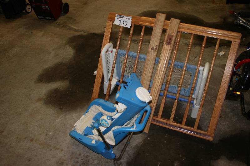 lot 239 image: Baby Lot Including Wooden security Fence Child Seat And More.
