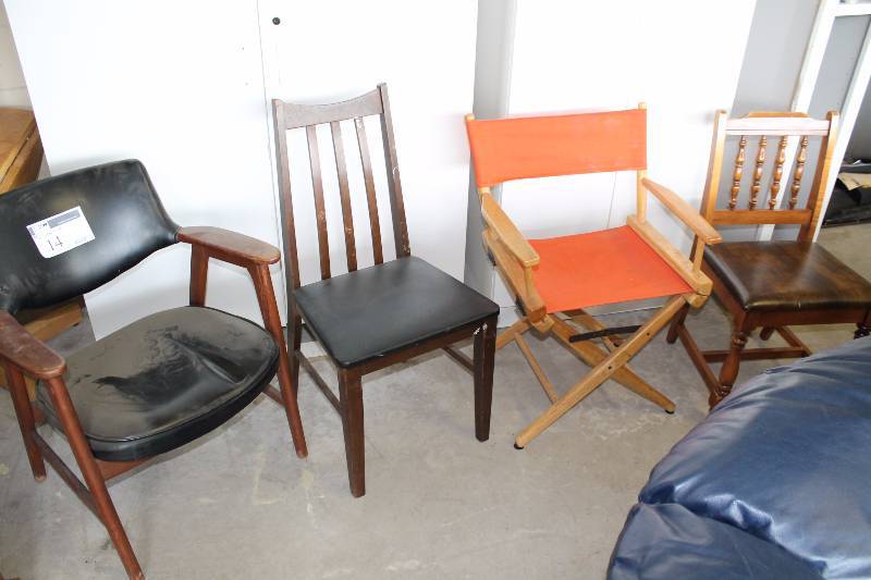lot 14 image: Lot of (4) Miscellaneous Style Wood Framed Chairs.