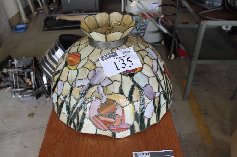 lot 135 image: Decorative Hanging Lamp wCord & Stained Glass Style Shade wFlower Pattern 24 Diameter.