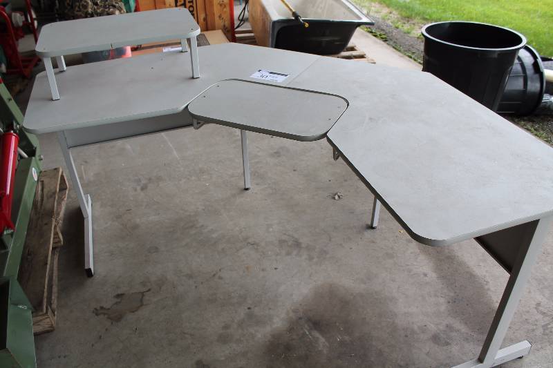 lot 30 image: Office Desk wCenter Keyboard Platform & Side Table Work Space Raised ShelfGray Finish 36 x 37 x 36 x 56.