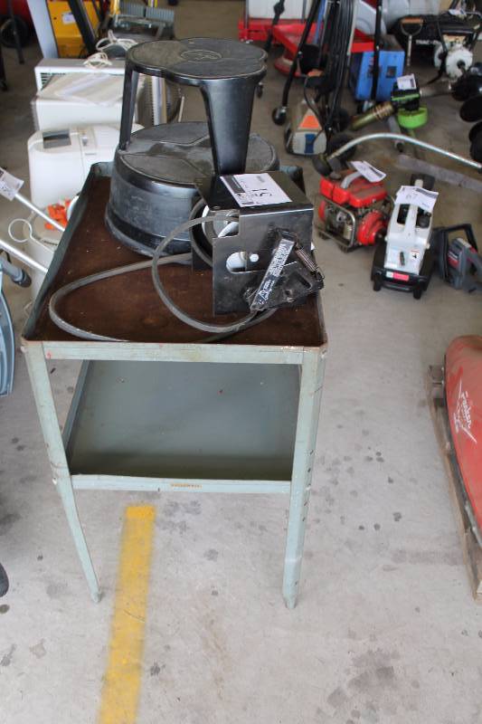 lot 51 image: Table Lot Including Metal Table Step Stool Spring Bracket 21 x 29 x 33.