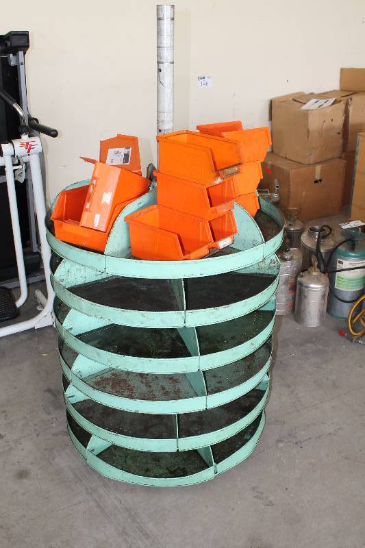 lot 80 image: Organizational Shelf w6 Circular Shelves Plastic Includes Plastic Trays 30 Diameter.
