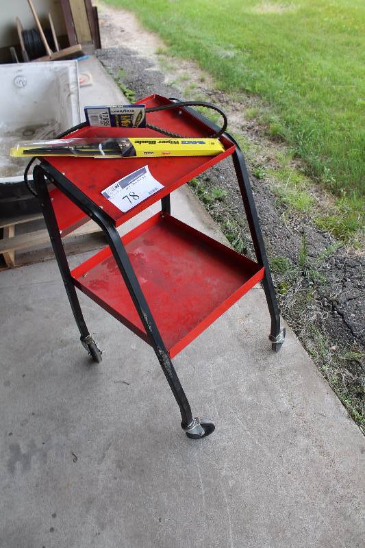 lot 78 image: Lot of (3) Including Metal Cart wWheels & 2 Shelves, 22 x 20 x 38 Anco Wiper Blade 31-18 Goodyear Hi-Miler Match Maker.