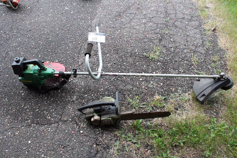 lot 69 image: Lot of (2) Including KC Kreis Chain Saw, Model J.I. 110 Poulan Gas Weed Whipper.