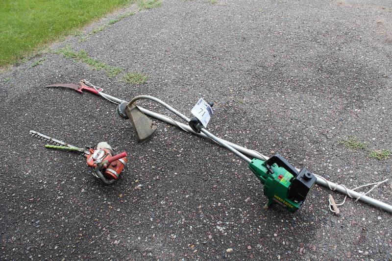lot 71 image: Lot of (3) Including Branch Saw wExtension Pole Hedge Trimmer P-7 TAS Motor Pulan Gas Weed Whipper.
