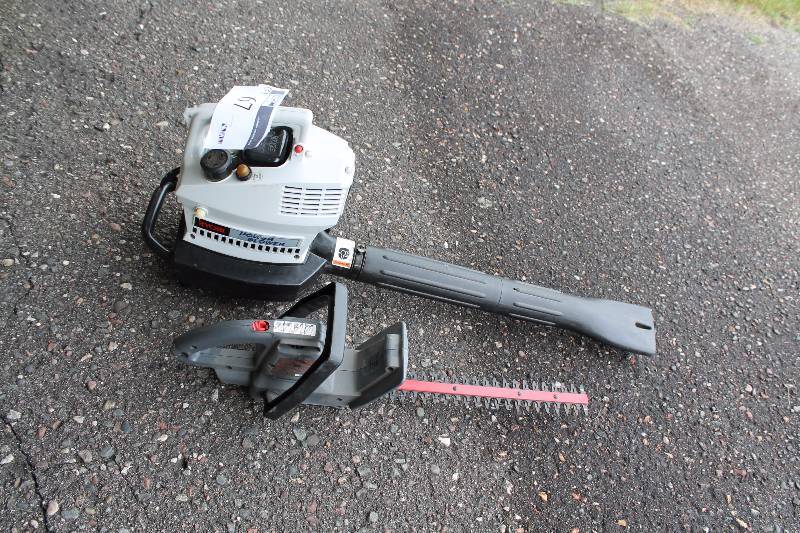 lot 67 image: Lot of (2) Ryobi Portable Power Leaf Blower Power Hedge Trimmer.