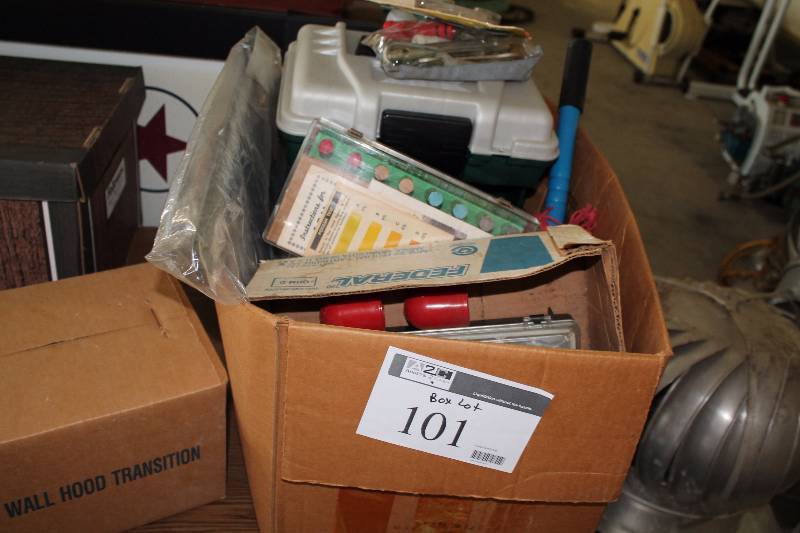 lot 101 image: Box Lot Including Rivet Press wOriginal Packaging Power Screw Driver Tool Box And More.