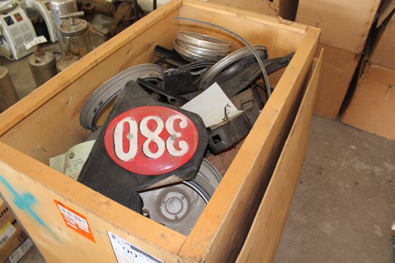 lot 99 image: Box Lot Including Wooden Box 380 Part Metal Pieces And More 46 x 28 x 32.