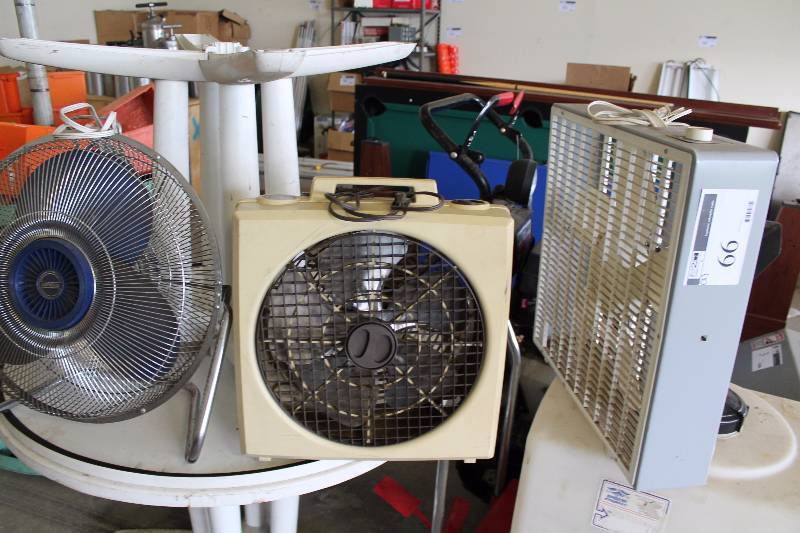 lot 66 image: Lot of (3) Floor Fans wSafety Housing & Stands.