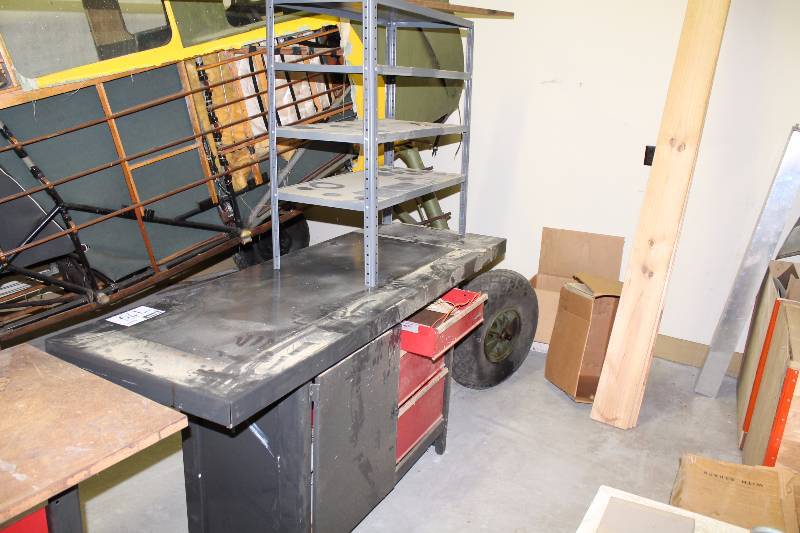 lot 179 image: Lot of (2) Including Metal Shelving Unit, 72 x 24 x 36 Work Table wDrawers & Cabinet 36 x 16 x 35.