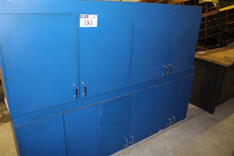 lot 181 image: Lot of (2) Organizational Shelving Units wCabinet Drawers & Cupboards BlueWhite 83 x 30 x 13.