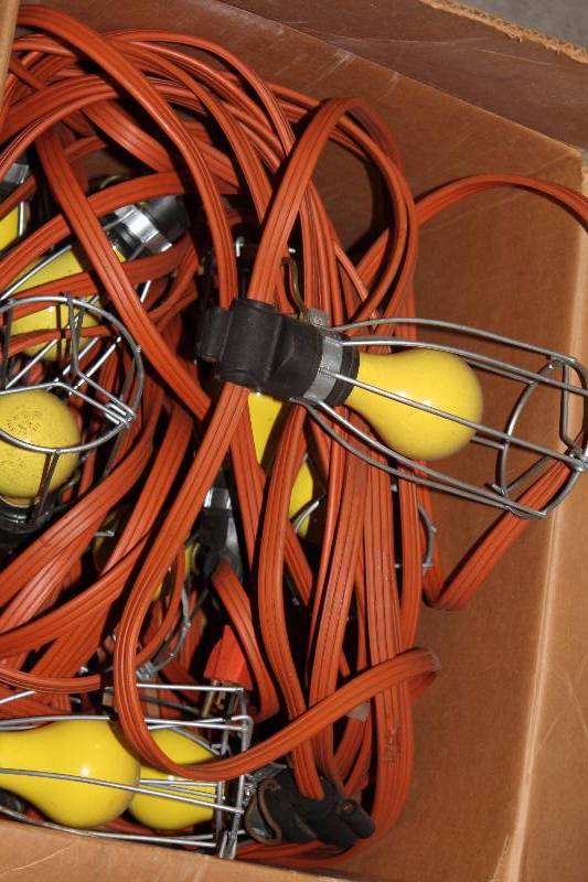 lot 184 image: Box Lot Including Metal Brackets Work Shop Lights wMetal Housing And More.