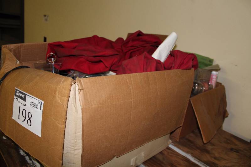 lot 198 image: Box Lot of (2) Including Christmas Lights Miscellaneous Headlights Plastic Tubing And More.