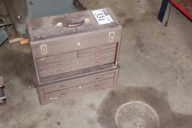 lot 331 image: Lot of (2) Kennedy Kits Tool Boxes wMultiple Drawers & Divided Sections Metal 20 x 9 x 14 22 x 10 x 8 Contents Included.