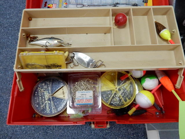 3 small tackle boxes and tackle