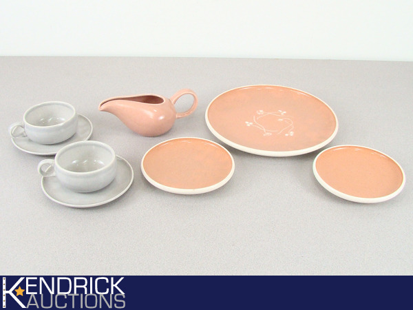 lot 3 image: Lot of Russel Wright Plates, Cups, and Gravy Boat