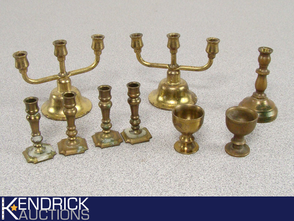 lot 48 image: Lot of Vintage Brass MiniatureDoll House Candle Holders, and Chalices