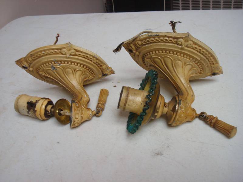 Pair of Vintage Metal Light Fixture, Show Wear