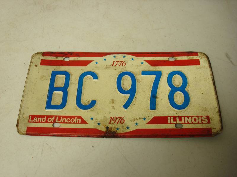 Illinois Bicentennial License Plate, Shows Wear