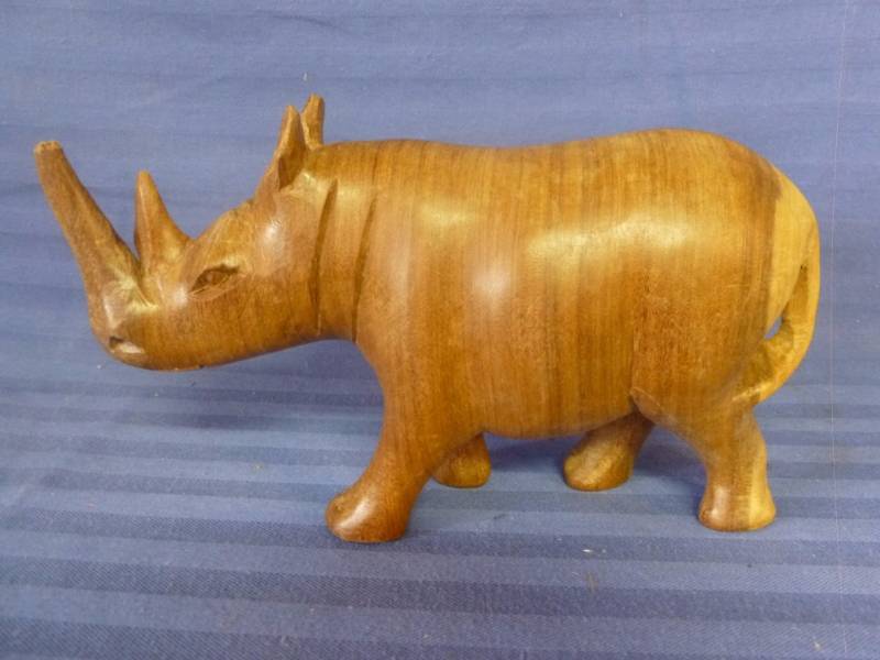 lot 53 image: Hand Carved Wooden Rhino