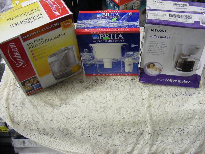 lot 251 image: Sunbeam Humidifier, Brita Water Filtration Pitcher, Rival Coffeemaker