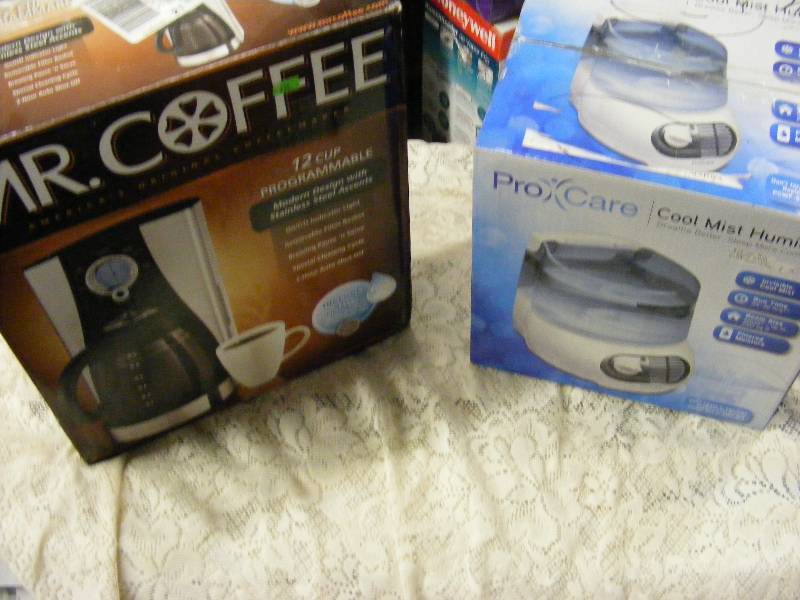 lot 253 image: Mr. Coffee 12 Cup Programmable Coffeemaker, Procare Cool Mist Humidifier