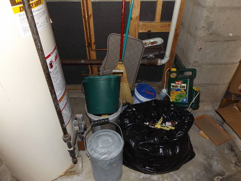 Yard Chemicals, galvinzed pail with lid, broom, bucket