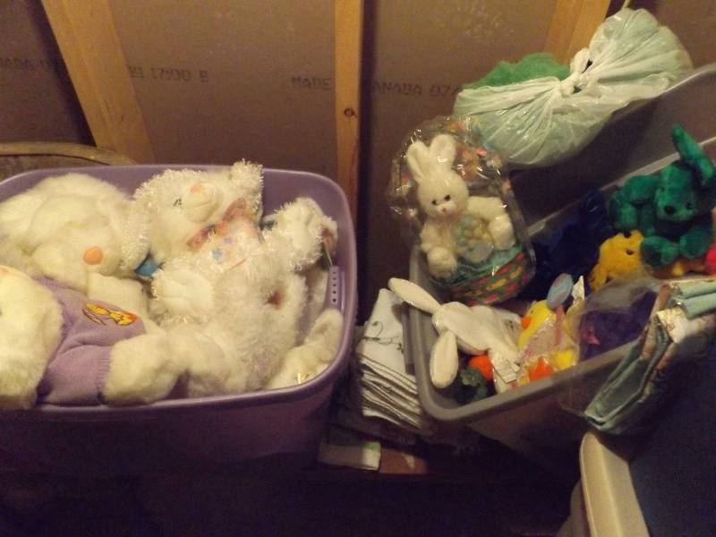 Two totes of Easter Rabbits Decorations