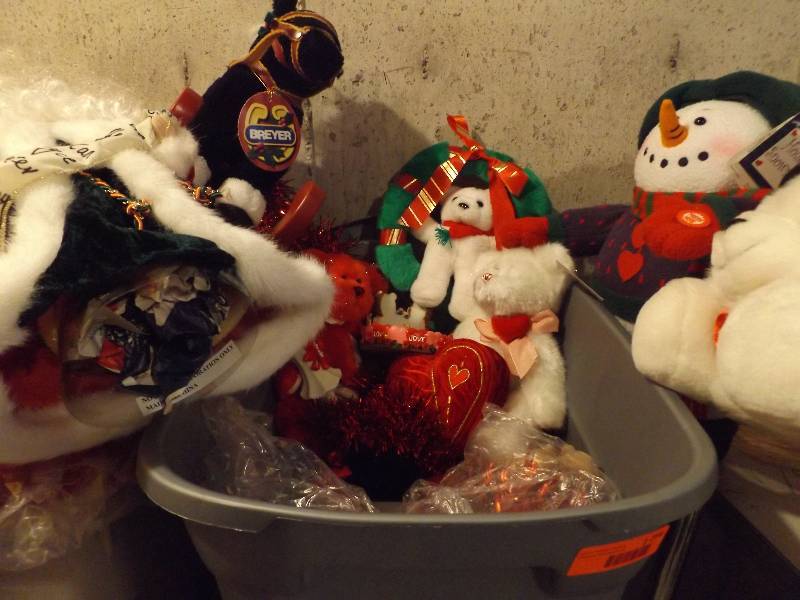 Tote of Valentines Day and Christmas Decorations
